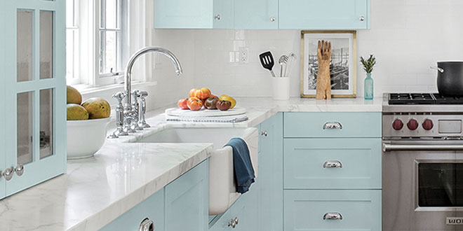 A Kitchen Painted in Kelly-Moore Ocean Cruise blue